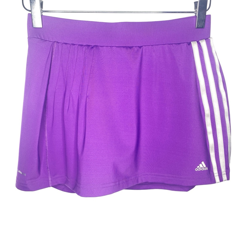 Adidas Response purple white logo side pleats tennis skort size small